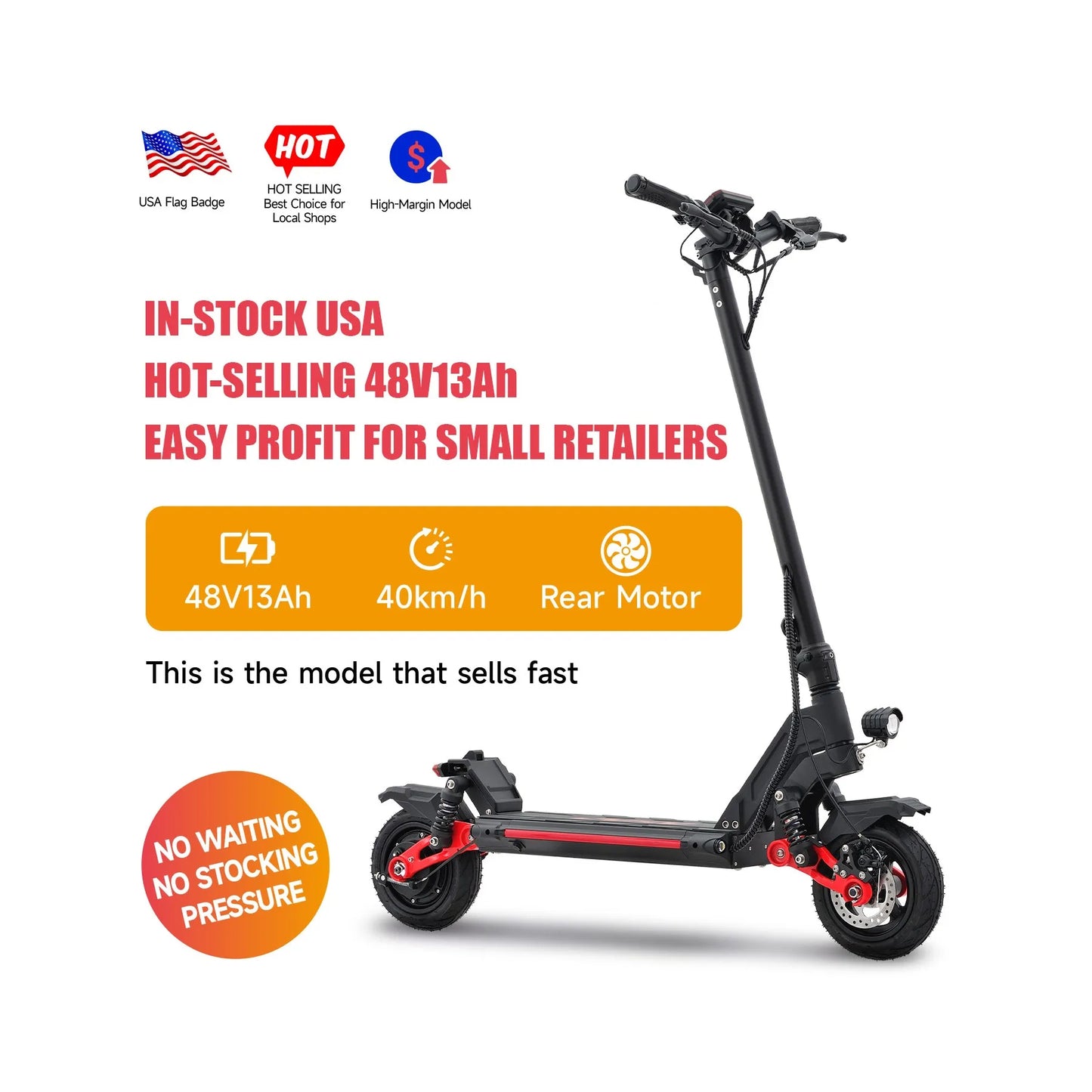 2026 US Warehouse Stock 500W Foldable Adult 48V 13Ah Battery 25kmh 40km Range Powerful Fast Delivery High Performance E-Scooter